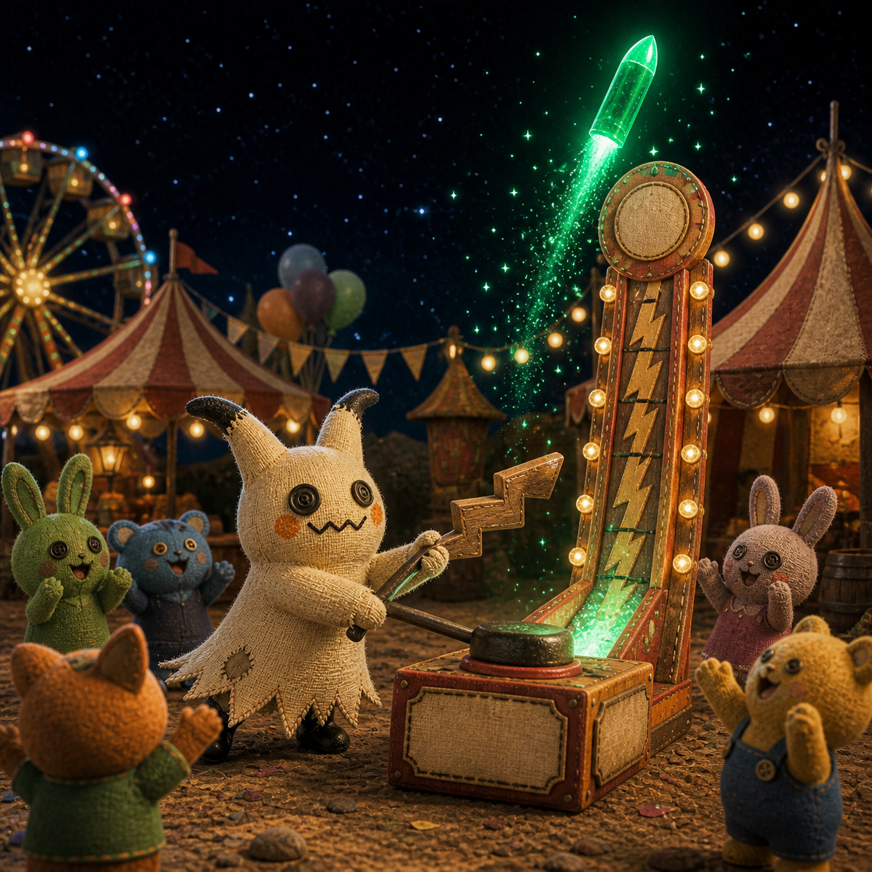 Mimikyu at a carnival strength test